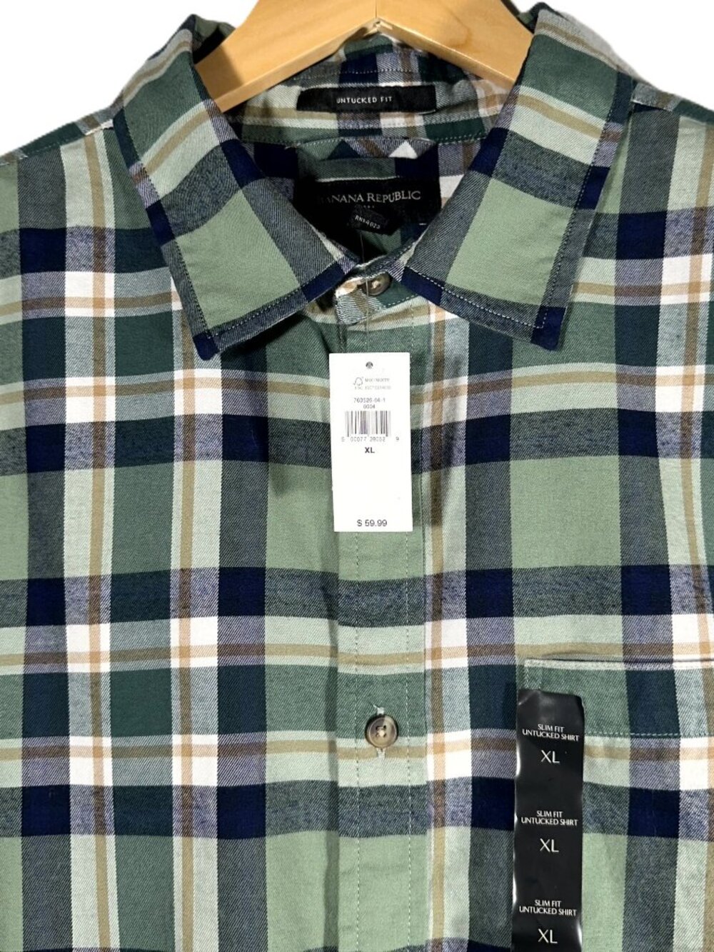 NWT Banana Republic Mens XL Green Plaid Lightweight Flannel Shirt Slim Fit